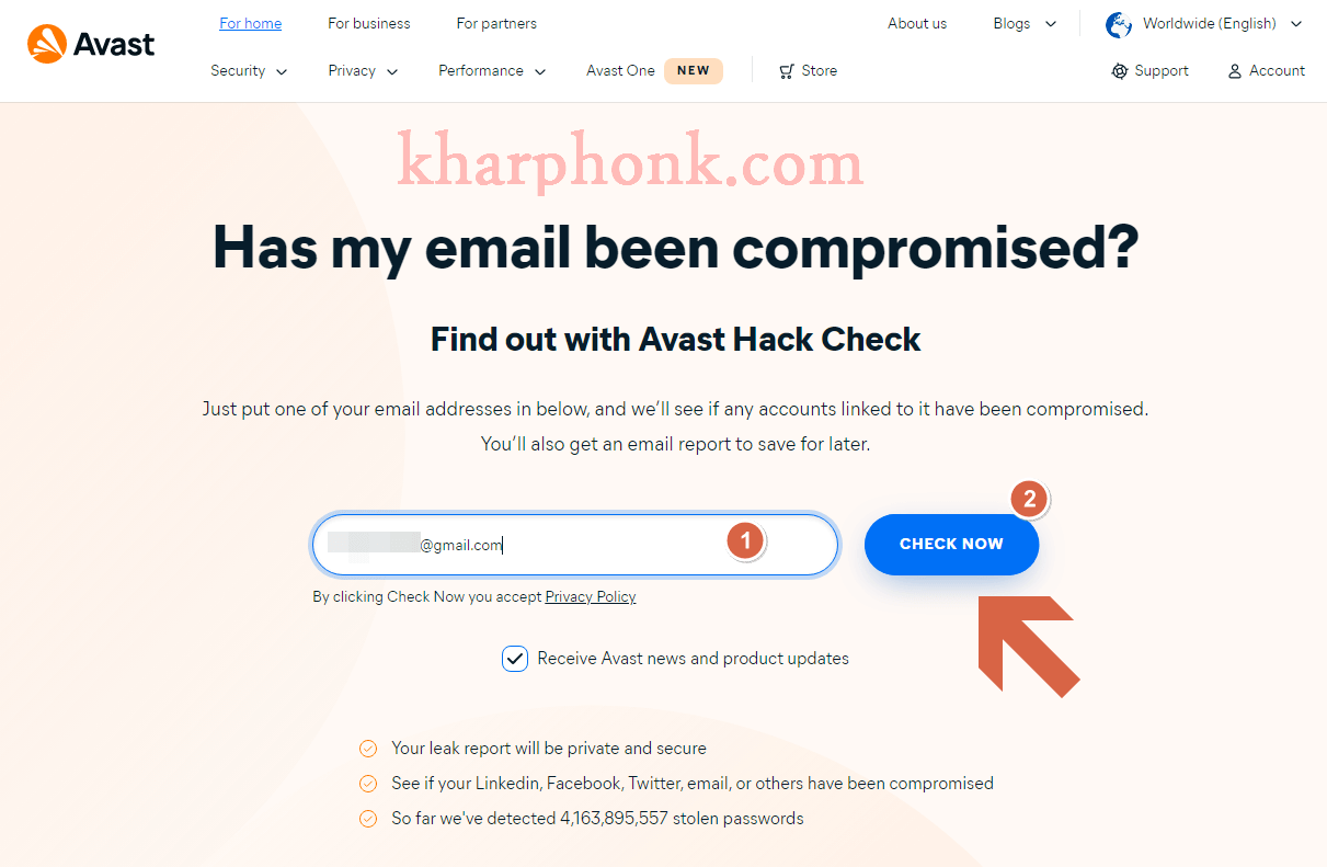 موقع Avast Hack Check لمعرفة هل تم تسريب ايميلاتي ام لا